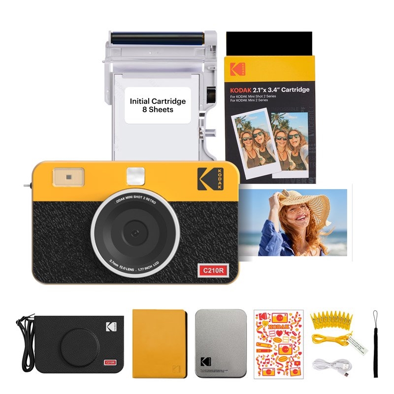 Kodak Instant Camera Mini Shot 2 Retro Cartridge + Accessories Bundle Colour: Yellow/Product Detail/Cameras