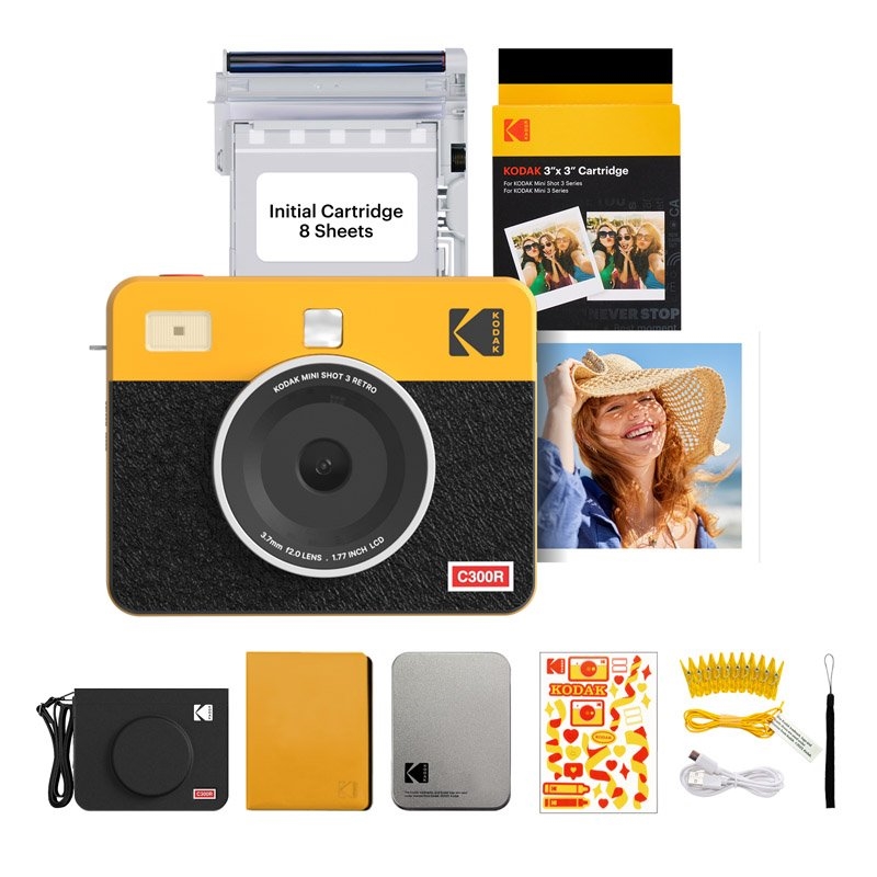 Kodak Instant Camera Mini Shot 3 Retro Cartridge + Accessories Bundle Colour: Yellow/Product Detail/Cameras