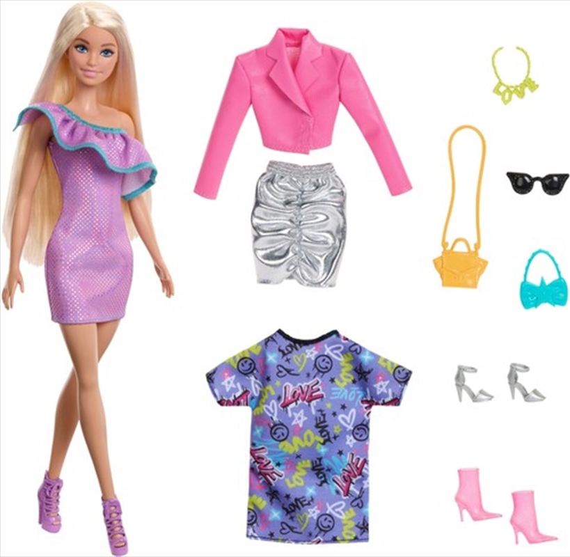 Barbie Doll and Party Fashions, Blonde with Pink Dress with Metallic Accents/Product Detail/Toys