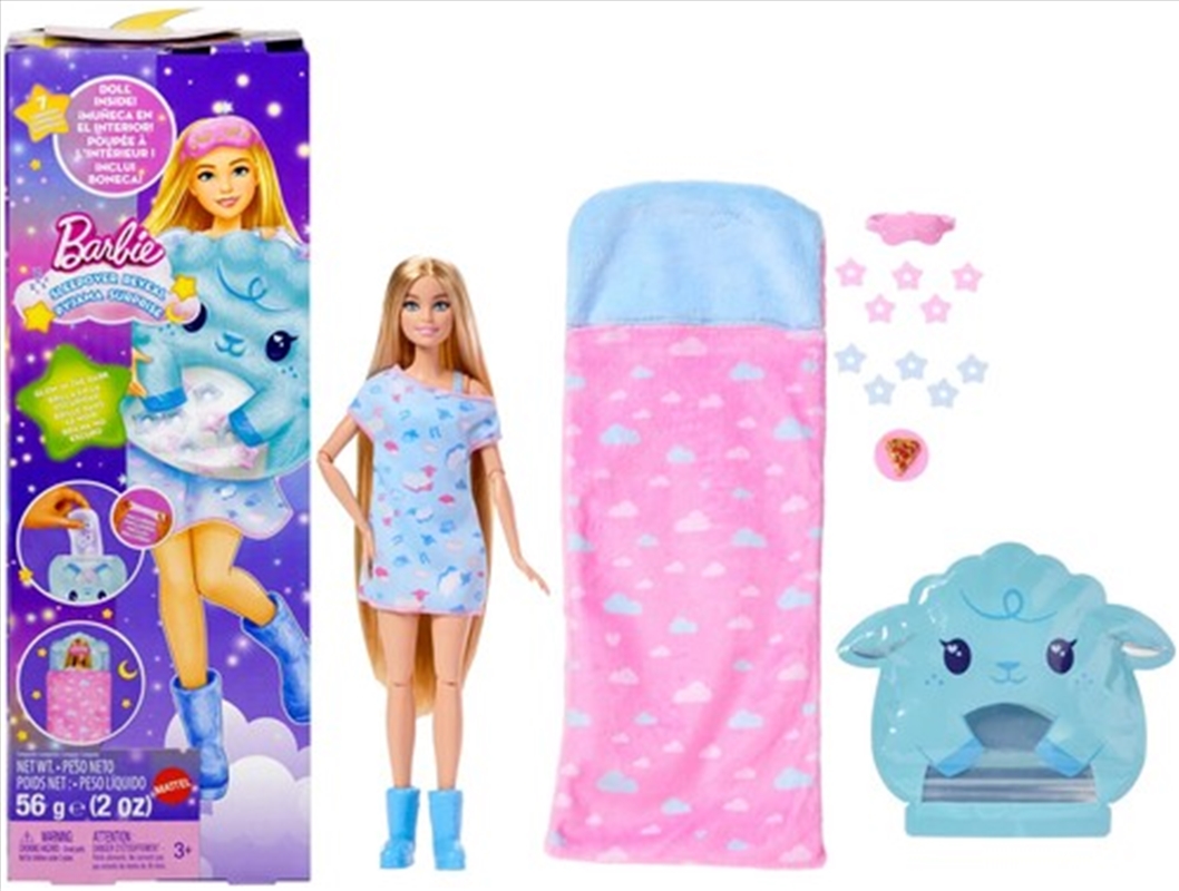 Barbie Party Unboxed Sleepover Reveal Series Blue Pajama Doll & Accessories (One Random Barbie Sleep/Product Detail/Toys