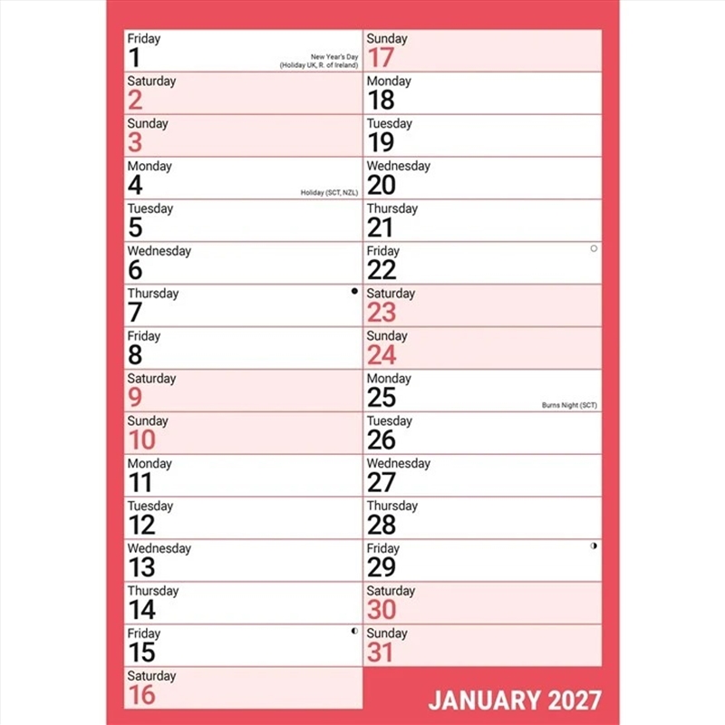 Red & Black Monthly Engagement Portrait A4 Calendar/Product Detail/Calendars & Diaries