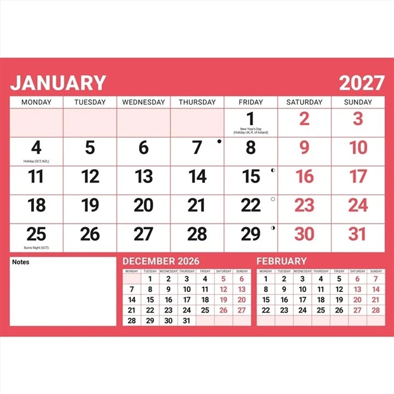 Red & Black Large Boldtype Landscape A4 Calendar/Product Detail/Calendars & Diaries