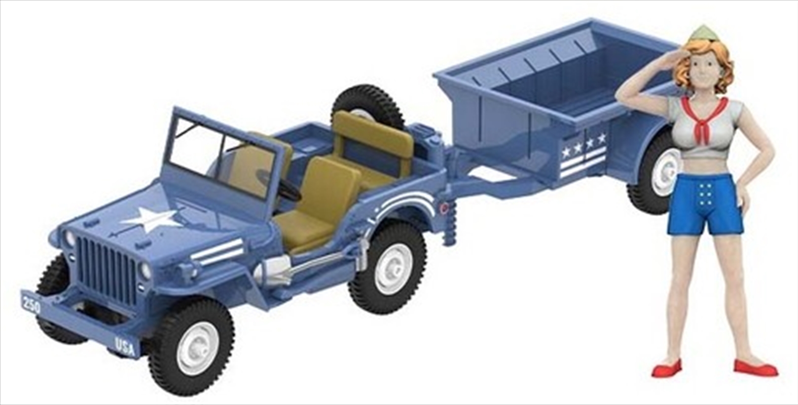 1:64 Hitch & Tow - 1943 Willys MB Die-Cast Jeep with Cargo Trailer and Military Pin-Up Girl Figurine/Product Detail/Figurines