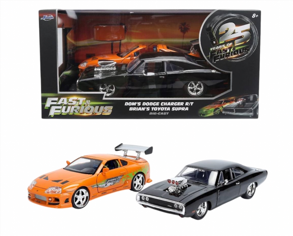 Fast & Furious - 1:24 Dom's 1970 Charger R/T & Brian's 1995 Toyota Supra 2PK/Product Detail/Figurines