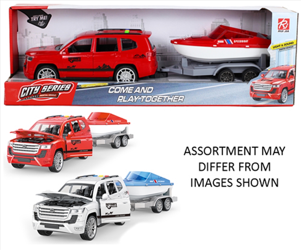 SUV with Speed Boat on Trailer Friction 25cm Light and Sound 2 assorted (Sent At Random)/Product Detail/Toys