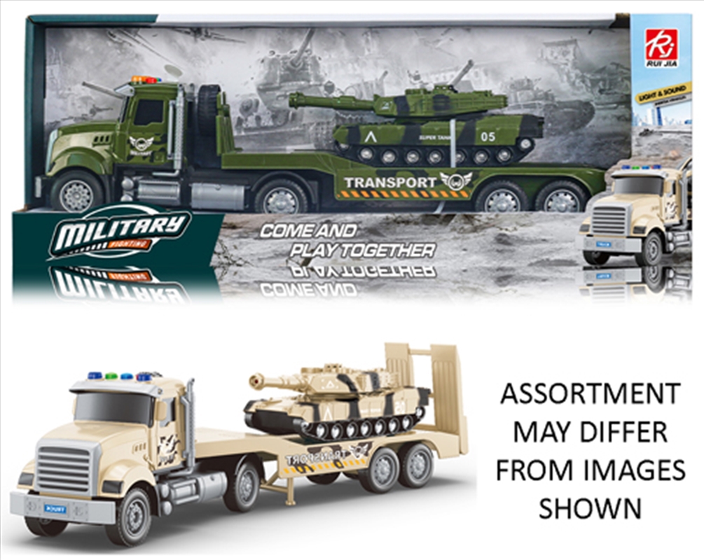 Military Trailer Transporter Friction with Tank and Light and Sound 2 assorted (Sent At Random)/Product Detail/Toys
