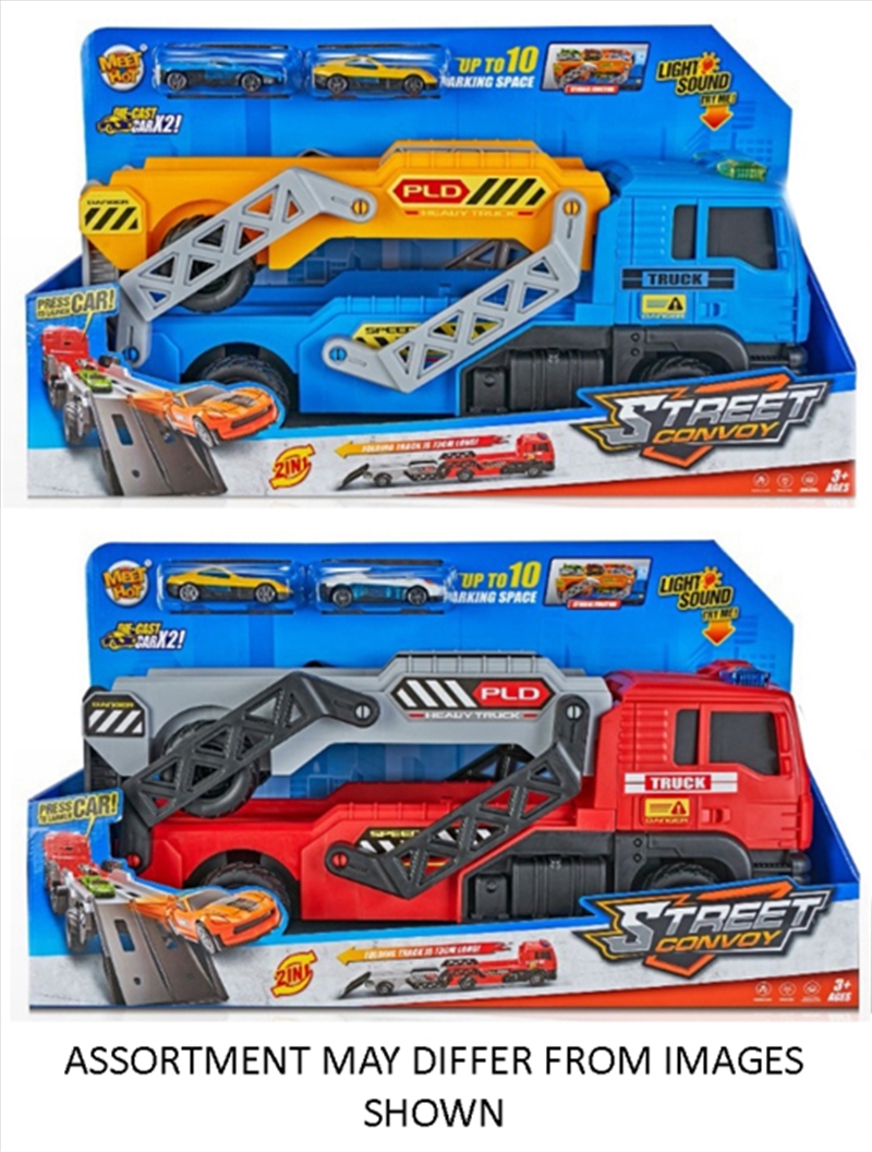 Car Carrier Truck with Folding Deck Light and Sound with 2 Alloy Cars 2 assorted (Sent At Random)/Product Detail/Toys