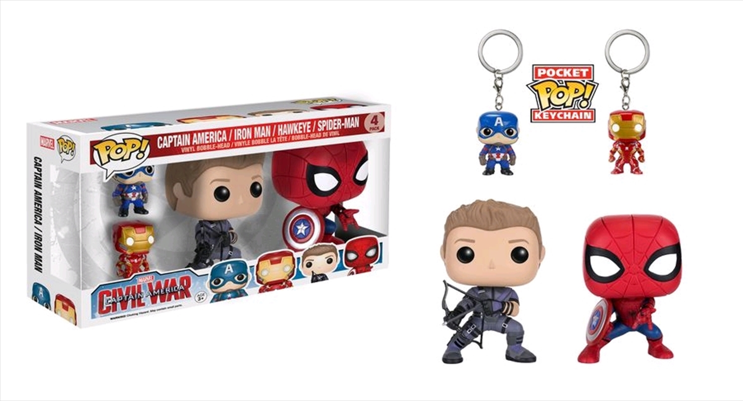 Captain America 3: Civil War - Hawkeye SpiderMan Pop!, Captain America & Iron Man Pocket Pop! Keycha/Product Detail/Funko Collections