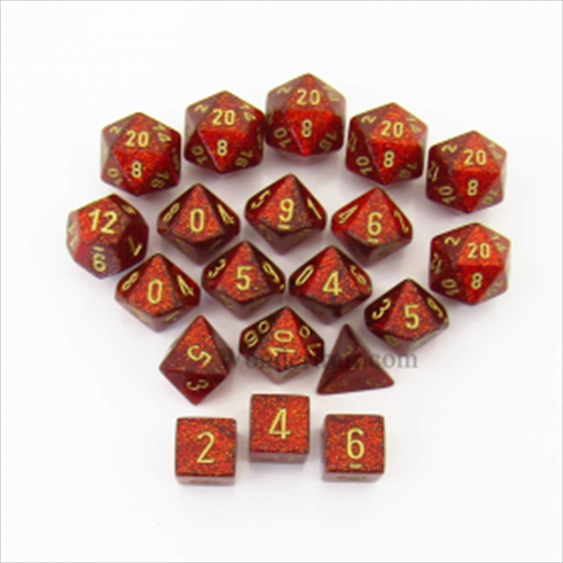 BULK Glitter Bag of 20 Polyhedral Dice - Ruby/Gold | Merchandise