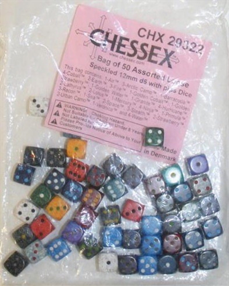 BULK D6 Dice Assorted Loose Speckled 12mm with Pips (50 Dice in Bag)/Product Detail/Dice Games