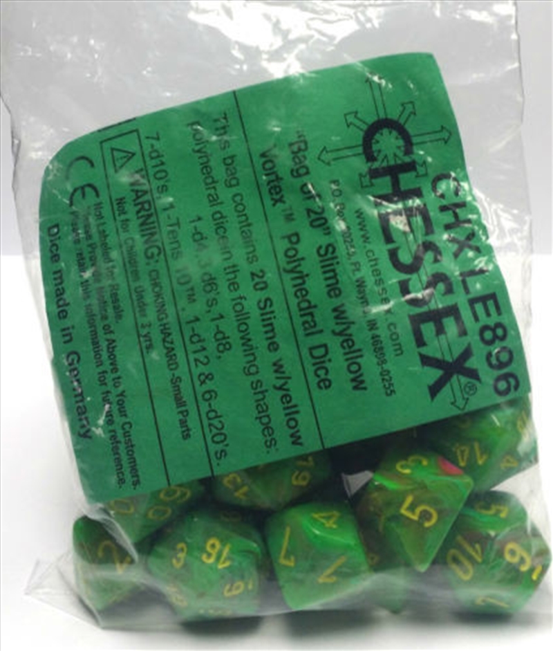 BULK Vortex Bag of 20 Polyhedralc - Slime/Yellow/Product Detail/Dice Games