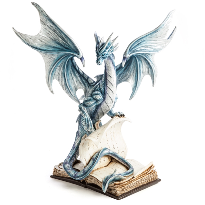 Large Blue Dragon Standing On An Open Ancient Book | Merchandise