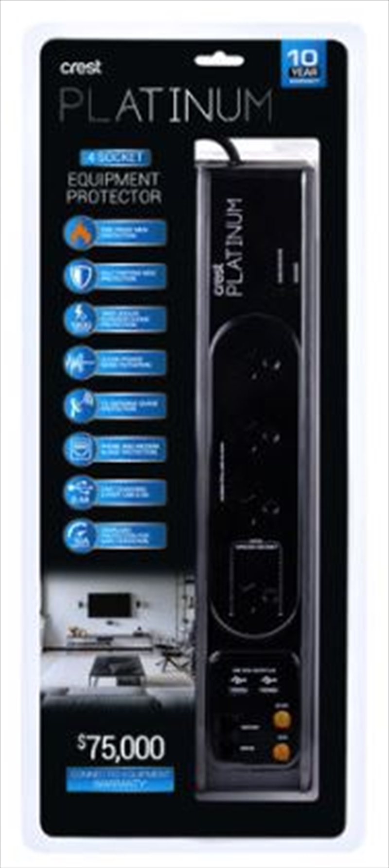 Crest Platinum Surge Power Board - 4 Way with TV and Data Protection/Product Detail/Power Adaptors