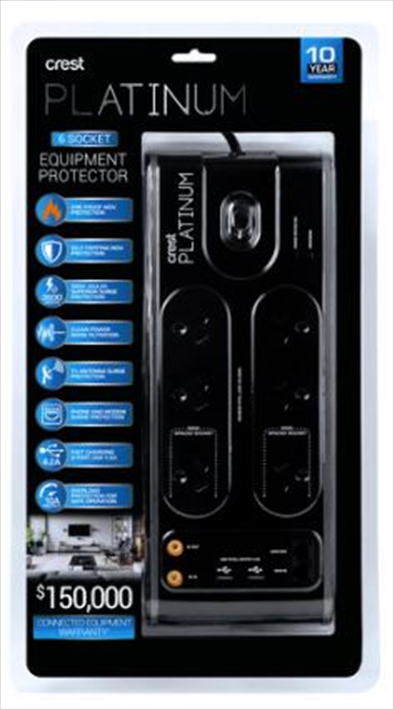 Crest Platinum Surge Power Board - 6 Way 2USB with TV and Data Protection/Product Detail/Power Adaptors