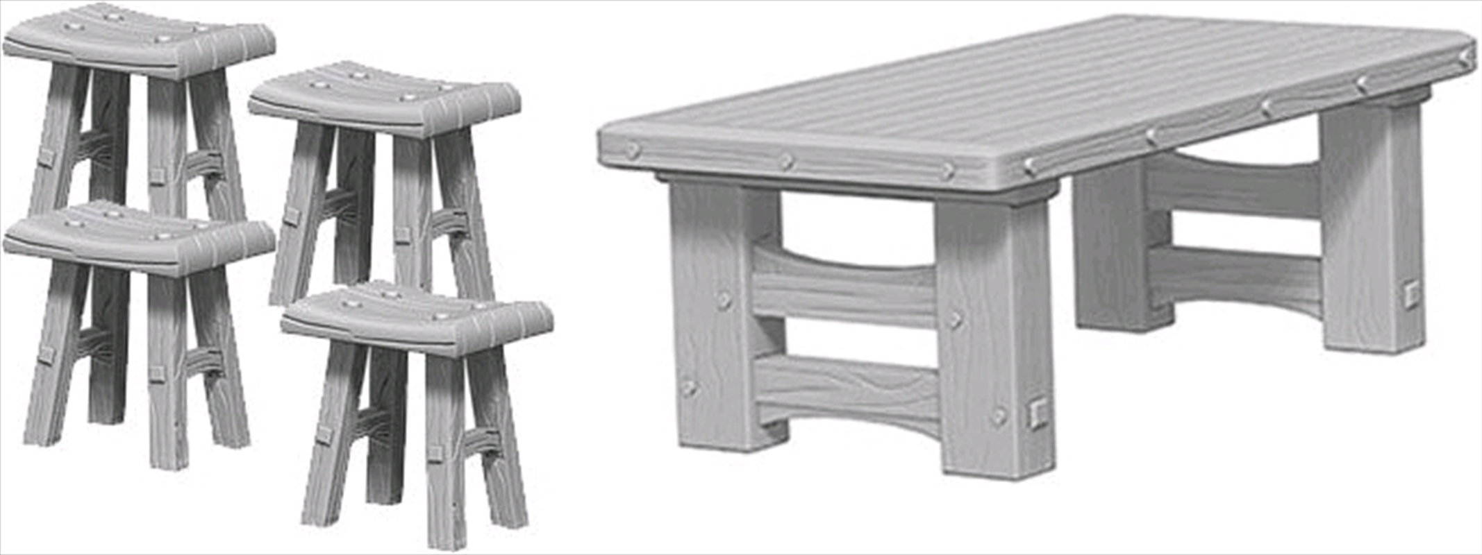 Wizkids - Deep Cuts Unpainted Miniatures: Wooden Table & Stools/Product Detail/RPG Games