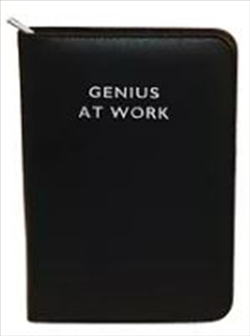 Genius At Work Black Silver Lettering Zip Portfolio Folder with Pad | Merchandise