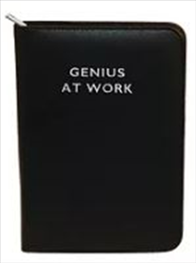 Genius At Work Black Silver Lettering Zip Portfolio Folder with Pad/Product Detail/Notebooks & Journals