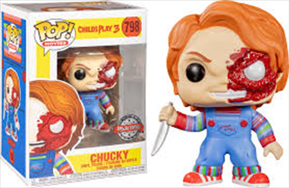 Child's Play - Chucky Half Battle Damaged US Exclusive Pop! Vinyl [RS]/Product Detail/Movies
