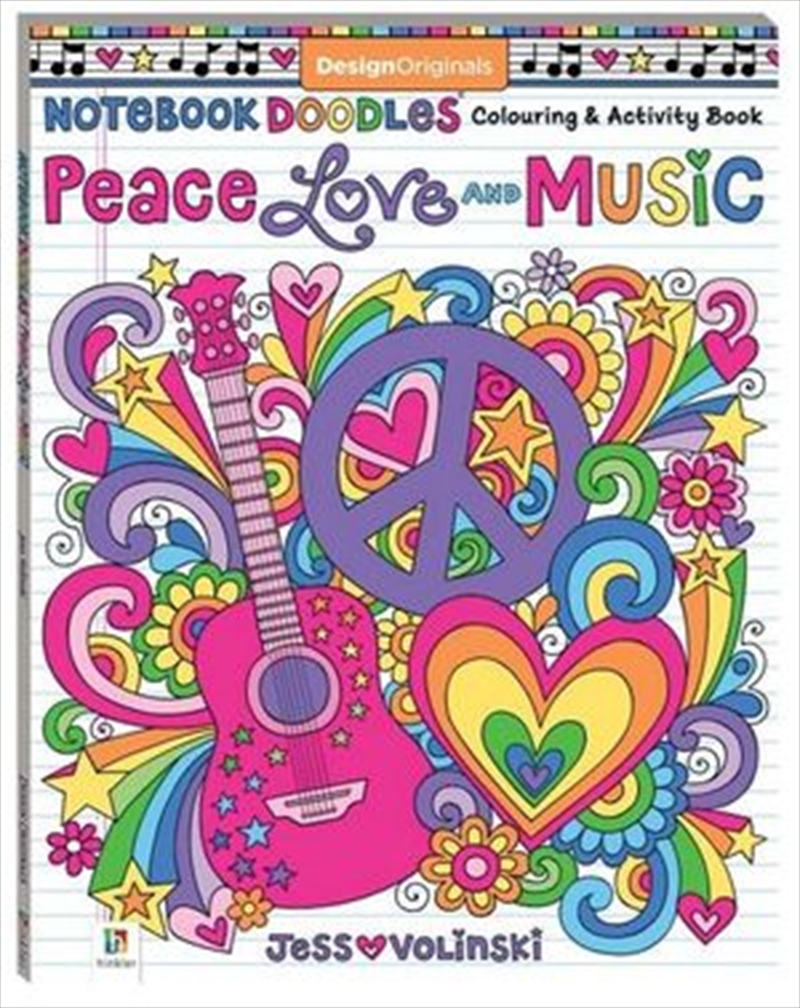 Notebook Doodles Peace, Love and Music Colouring | Colouring Book