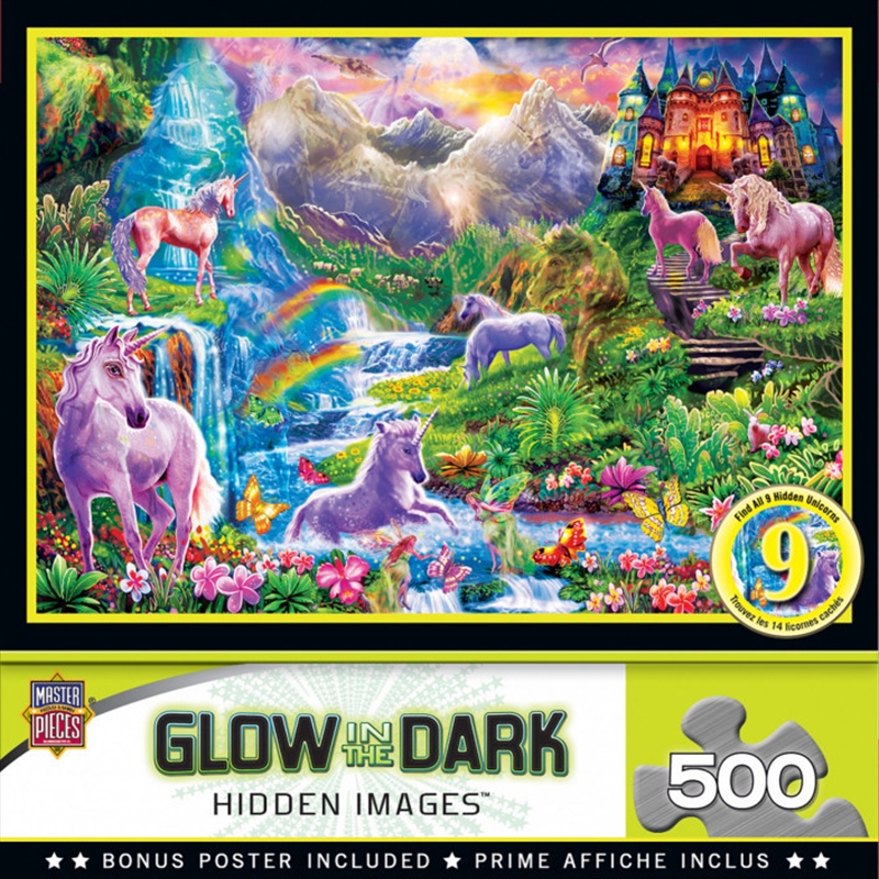 Hidden Image Glow Unicorns 500 Piece Puzzle/Product Detail/Nature and Animals