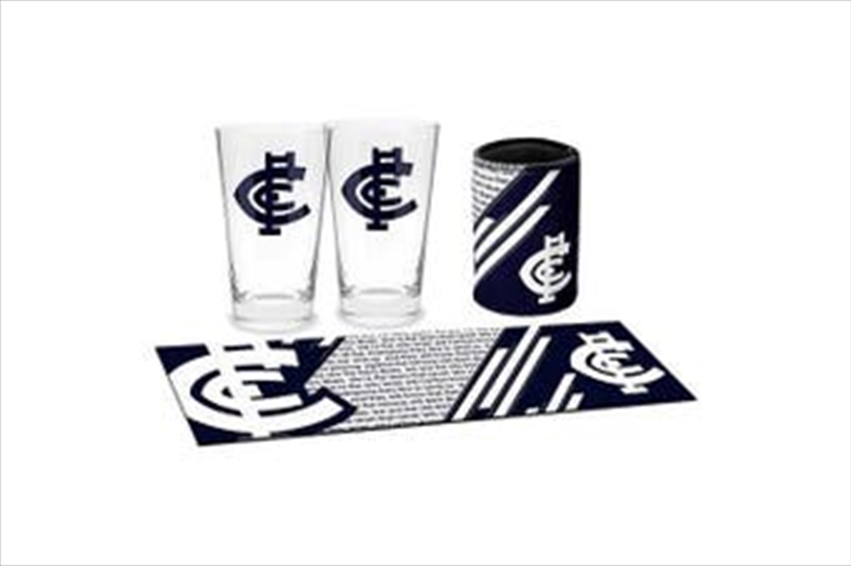 Carlton Blues AFL Bar Mat Runner Can Cooler Glasses Bar Essential Pack Essentials/Product Detail/Coolers & Accessories