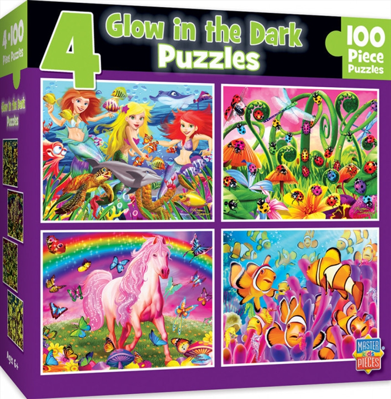Masterpieces Puzzle 4 Pack Glow in the Dark Purple Puzzle 100 pieces | Merchandise