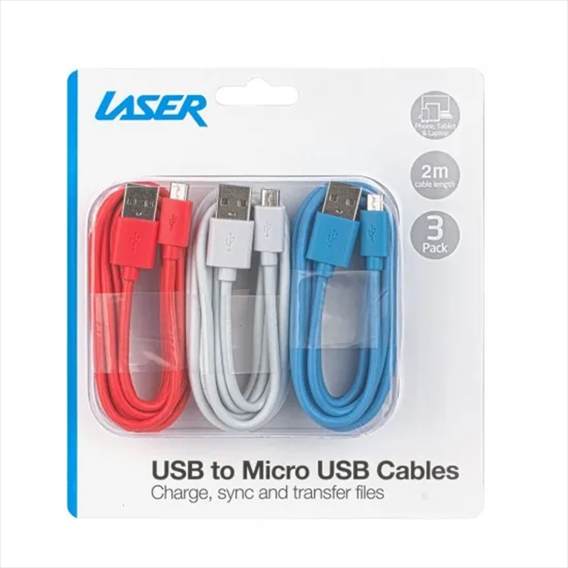 LASER Multicolour 2m Micro USB to USB Cable 3 PACK/Product Detail/Cables