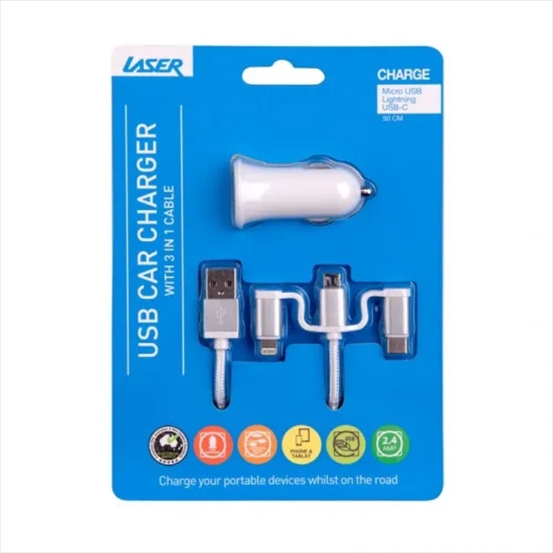 2.4A Car Charger with 3 in 1 Charging Cable, White/Product Detail/Cables