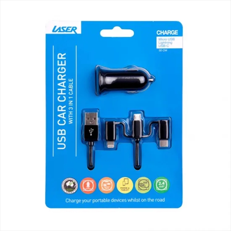 2.4A Car Charger with 3 in 1 Charging Cable BLACK/Product Detail/Cables