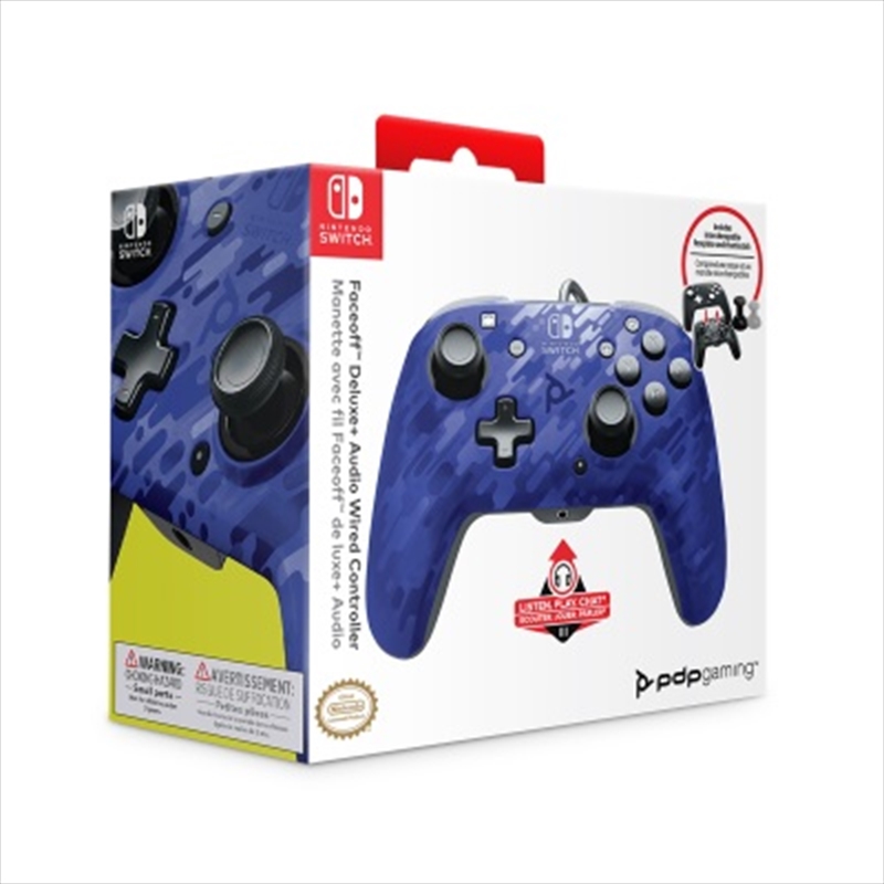 PDP Switch Faceoff Deluxe + Audio Wired Controller Blue Camo/Product Detail/Consoles & Accessories