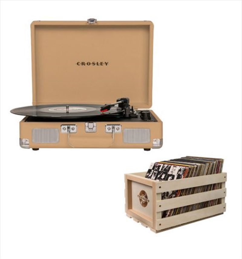 Crosley Cruiser Bluetooth Portable Turntable with Storage Crate - Light Tan | Hardware Electrical