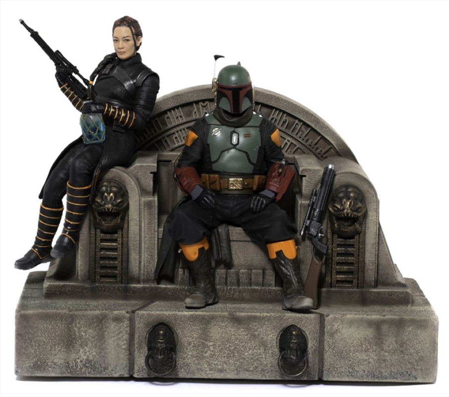 Star Wars: The Mandalorian - Boba Fett & Fennec Shand on Throne Deluxe 1:10 Scale Statue | Merchandise