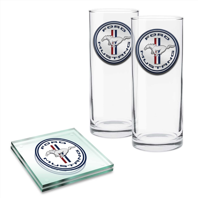 Ford Mustang Set of 2 Highball Glasses and Glass Coasters/Product Detail/Glasses, Tumblers & Cups