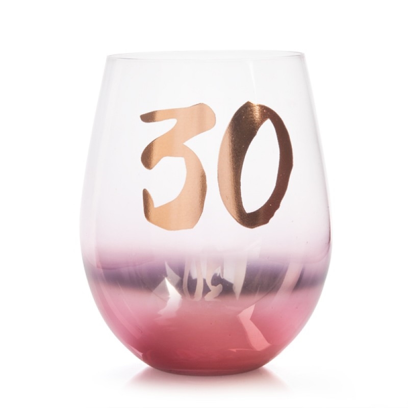 30th Birthday Blush Stemless Glass/Product Detail/Glasses, Tumblers & Cups
