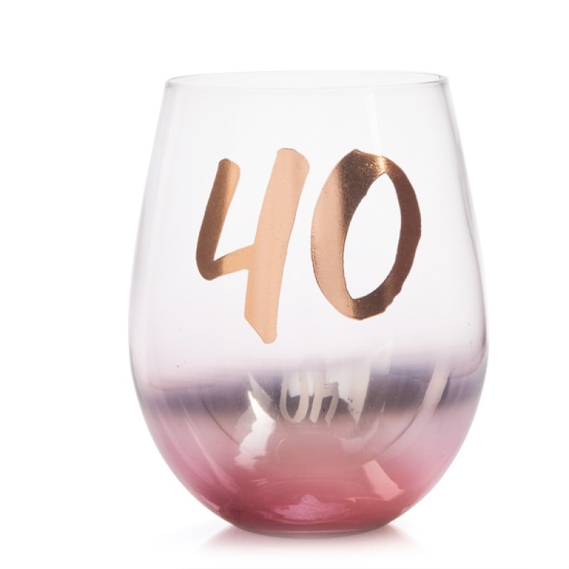 40th Birthday Blush Stemless/Product Detail/Glasses, Tumblers & Cups
