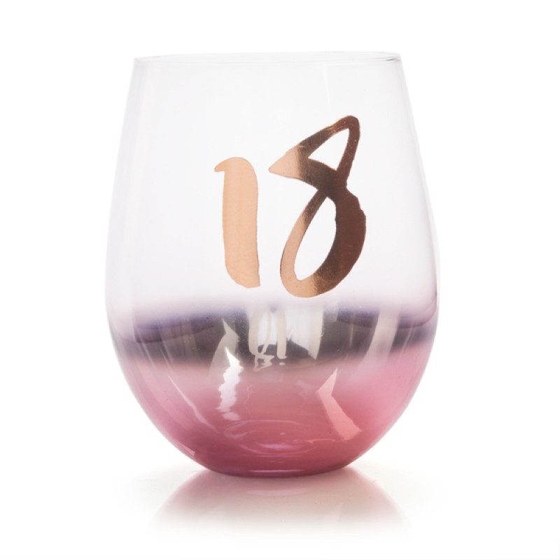 18th Birthday Blush Stemless Glass/Product Detail/Glasses, Tumblers & Cups
