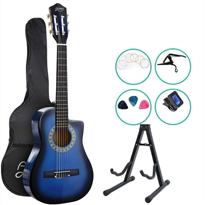 Alpha 34-inch Child Acoustic Guitar + Capo - Blue/Product Detail/String Instruments