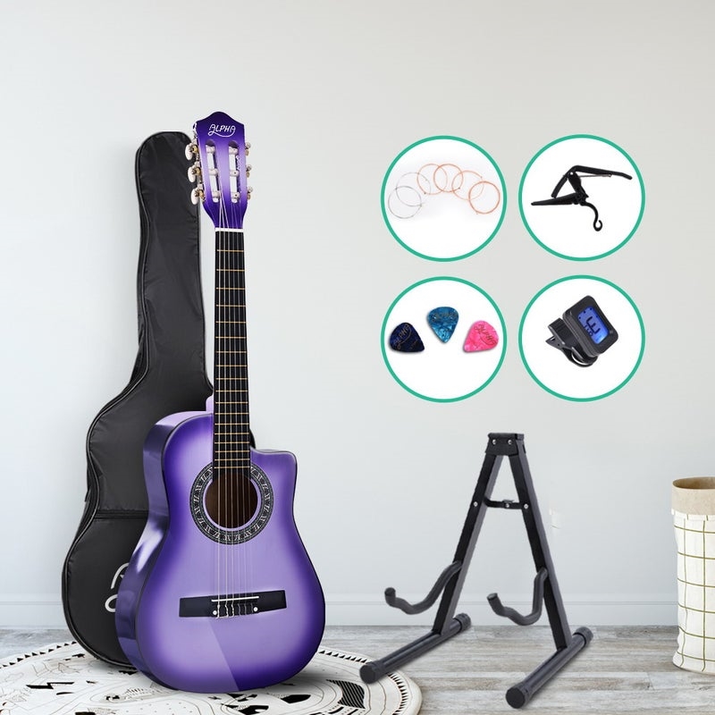 Alpha 34-inch Child Acoustic Guitar + Capo - Purple/Product Detail/String Instruments