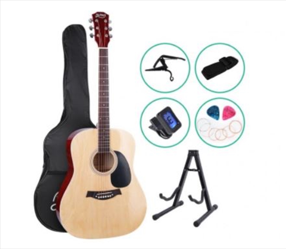 Alpha 41 Inch Wooden Acoustic Guitar - Natural with Stand/Product Detail/String Instruments