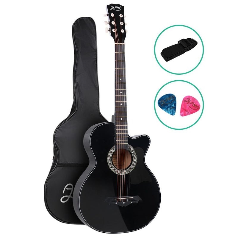 Alpha 38-inch Acoustic Guitar Steel-Stringed - Black/Product Detail/String Instruments