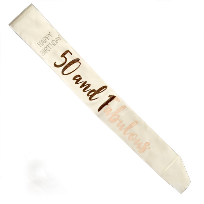 50 and Fabulous Rose Gold on White Sash/Product Detail/Birthday Party