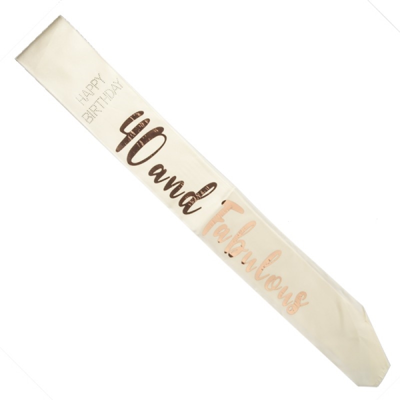 40 and Fabulous Rose Gold on White Sash/Product Detail/Birthday Party