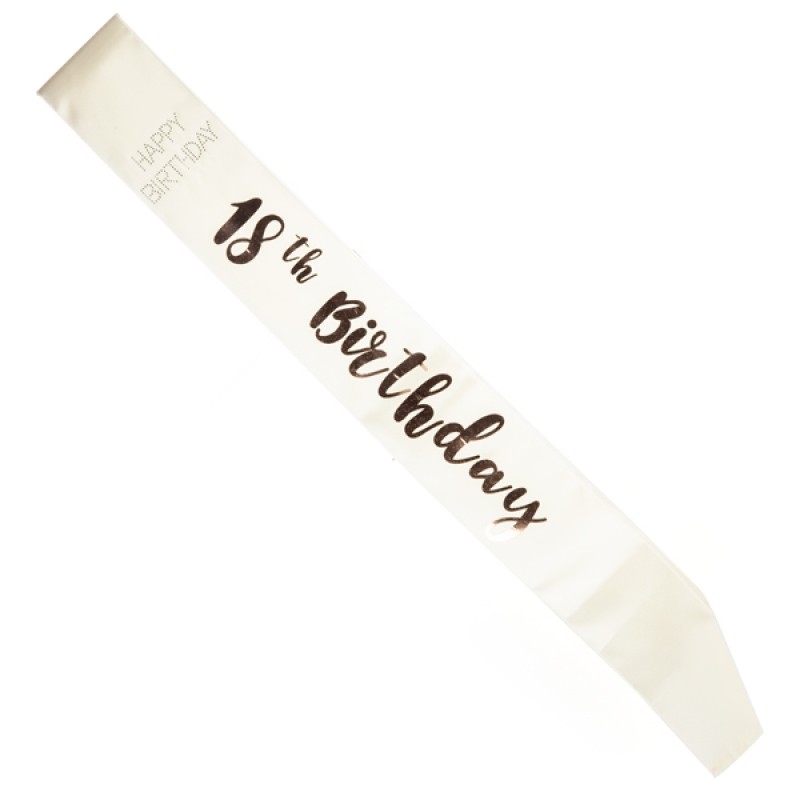 18th Birthday Rose Gold on White Sash/Product Detail/Birthday Party