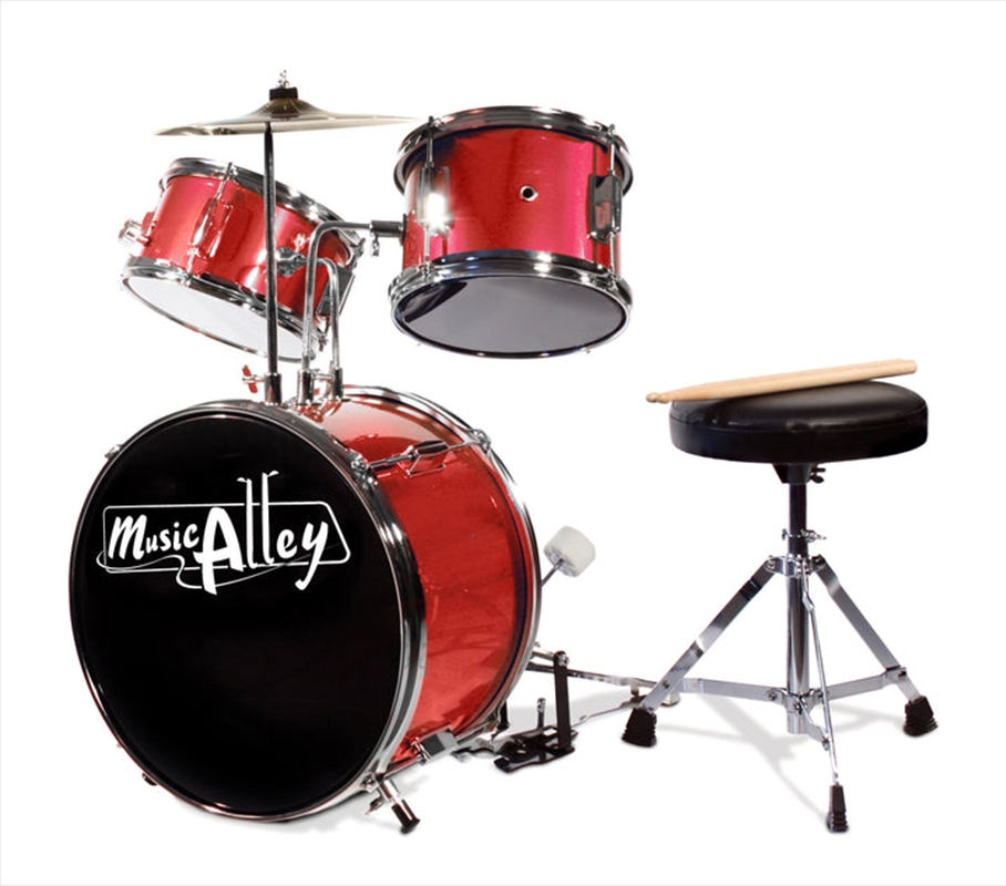 Music Alley 3 Piece Kids Drum Set with Throne, Cymbal, Pedal & Drumsticks - Metalic Red/Product Detail/Drums
