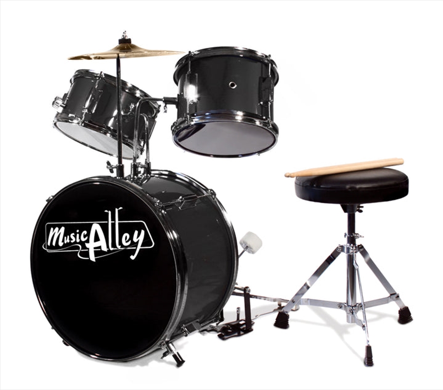 Buy Music Alley 3 Piece Kids Drum Set with Throne, Cymbal, Pedal & Drumsticks Metalic Black