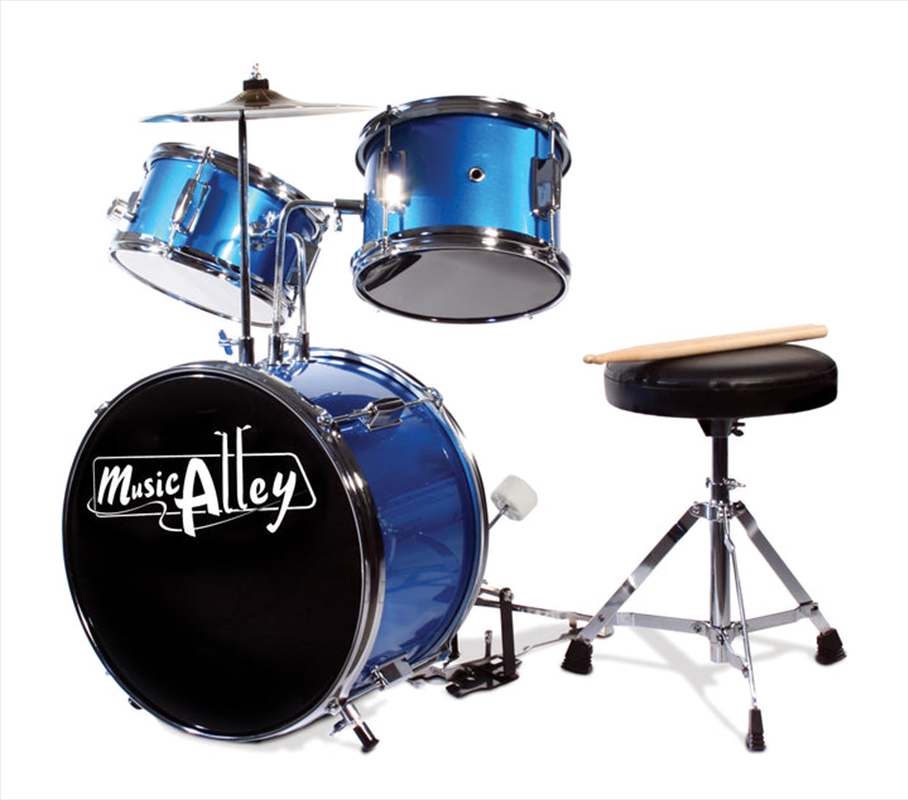 Music Alley 3 Piece Kids Drum Set with Throne, Cymbal, Pedal & Drumsticks - Metalic Blue/Product Detail/Drums