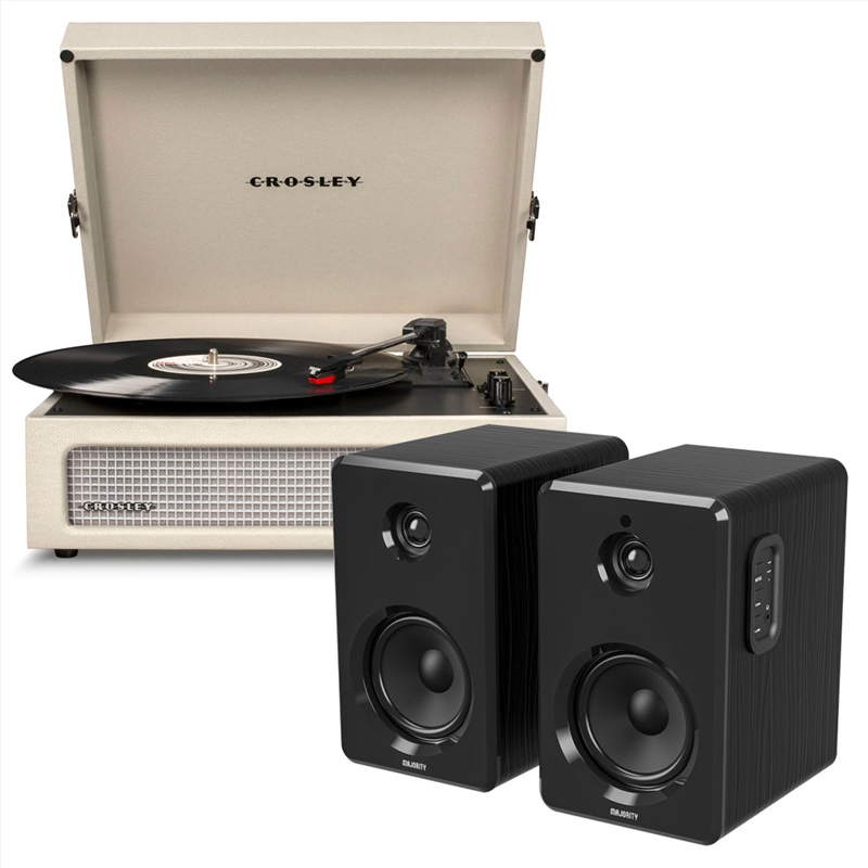 Crosley Voyager Bluetooth Portable Turntable - Dune + Bundled Majority D40 Bluetooth Speakers - Blac/Product Detail/Turntables