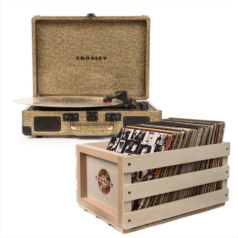 Crosley Cruiser Bluetooth Portable Turntable - Gold + Bundled Record Storage Crate/Product Detail/Turntables