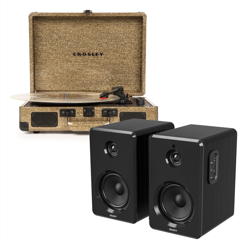 Crosley Cruiser Bluetooth Portable Turntable - Gold + Bundled Majority D40 Bluetooth Speakers - Blac/Product Detail/Turntables