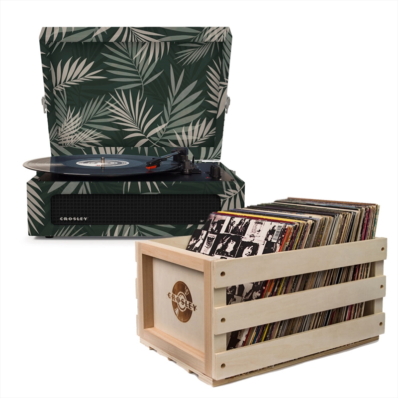 Crosley Voyager Bluetooth Portable Turntable - Botanical + Bundled Record Storage Crate | Hardware Electrical
